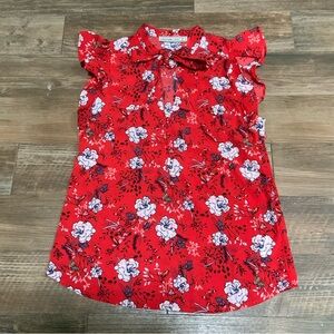 Abercrombie & Fitch Women Small Red Ruffled Flutter Sleeve Blouse bow tie